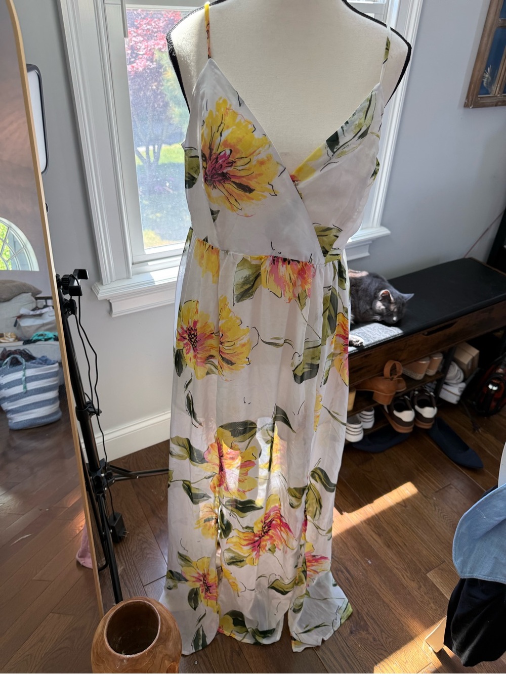 Perfectly Priscilla Floral Yellow Maxi Faux Wrap Dress size xl